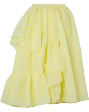 Erdem Ruffled Tiered Cloqué Midi Skirt - Yellow