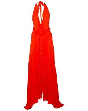 Blumarine V-Neck Open-Back Dress - Red
