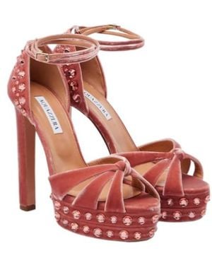 Aquazzura Velvet High-Heel Sandals - Red