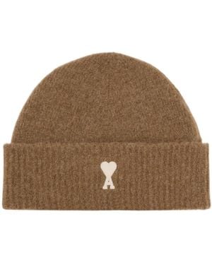 Ami Paris Ami De Coeur Beanie - Brown