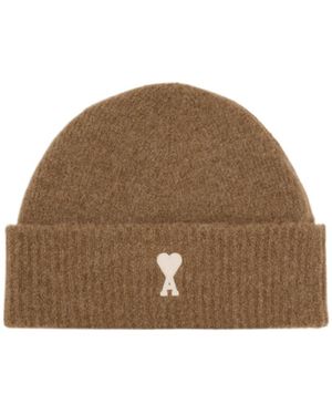 Ami Paris Ami De Coeur Beanie - Brown