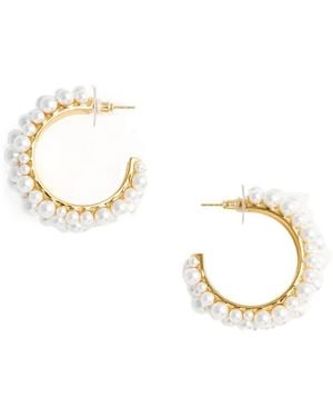 Self-Portrait Pearl Cluster Hoop Earrings - Metallic