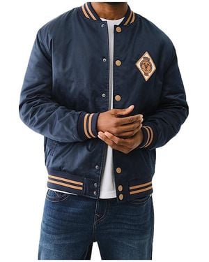 TRUE RELIGION Satin Embroidered Bomber Jacket - Blue