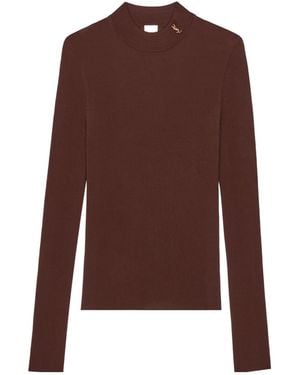 Saint Laurent Cassandre Stand-Collar Top - Brown