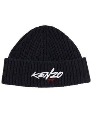 KENZO Turn-Up Brim Ribbed Beanie - Blue