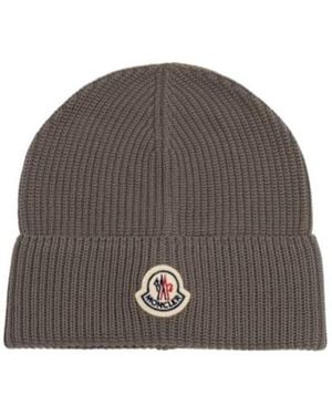 Moncler Logo Cotton Beanie - Brown