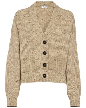Brunello Cucinelli Mélange Wool-Blend Cardigan - Natural