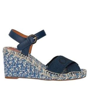 Chloé Canvas Wedge Heel Sandals - Blue