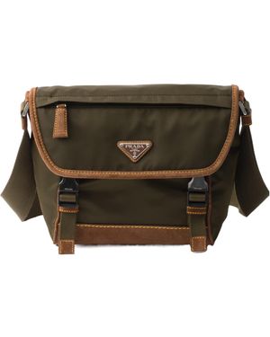 Prada Re-Nylon Triangle-Logo Paneled Messenger Bag - Green
