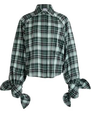 Patou Bow-Sleeve Check Shirt - Green