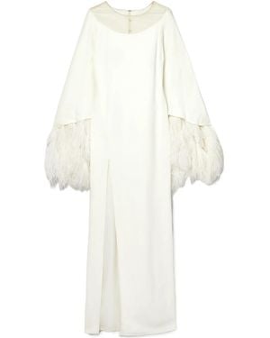 Monique Lhuillier Feather And Tulle-Trimmed Silk-Crepe Gown - White