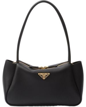 Prada Logo Plaque Medium Tote Bag - Black