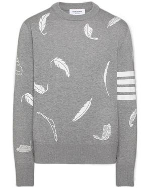 Thom Browne Feather-Intarsia Cotton Jumper - Grey