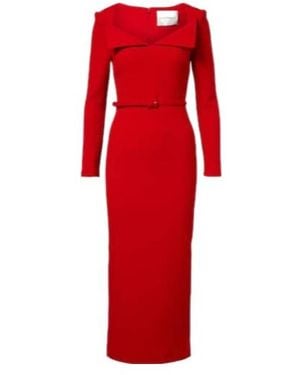 Roland Mouret Belted Wool Midi Dress - Red