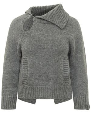 Victoria Beckham Asymmetric Collar Knit Top - Grey