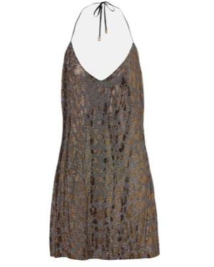 Roberto Cavalli Beaded Halterneck Slip Dress - Brown