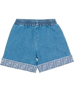 Fendi Logo-Trim Shorts - Blue