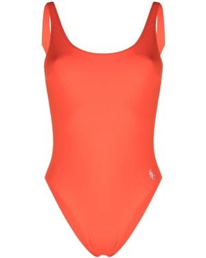 Sporty & Rich Printed Backless One-Piece Swimsuit - Red