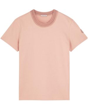 Moncler Woven Crew-Neck Cotton T-Shirt - Pink