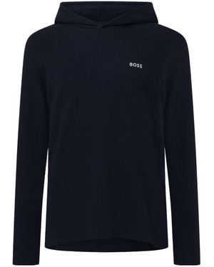 BOSS Bodywear Waffle Loungewear Hoodie With Logo Detail - Blue