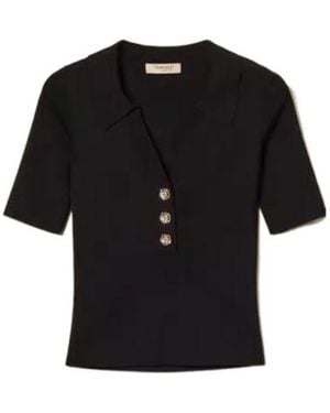 Twinset Button Embellished Polo Shirt - Black