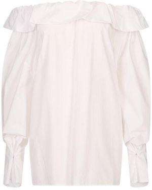 MSGM Ruffled-Neck Long-Sleeved Blouse - White