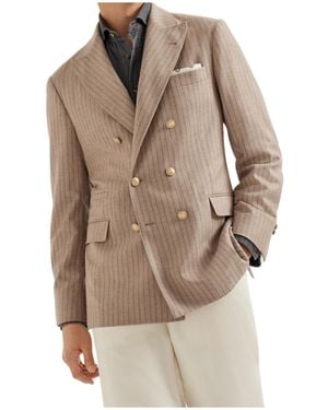 Brunello Cucinelli Striped Double-Breasted Blazer - Natural