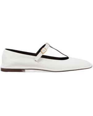 The Row Square T-Strap Leather Ballet Flats - White