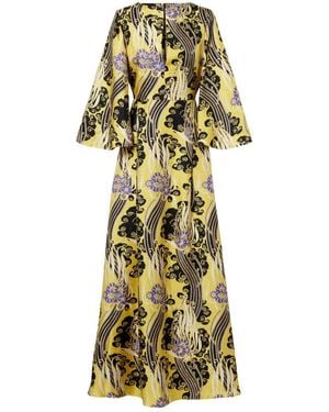 La DoubleJ Belle Cutout Printed Silk Maxi Dress - Metallic