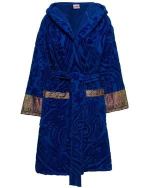Etro New Tradition Hooded Paisley-Print Bath Robe - Blue