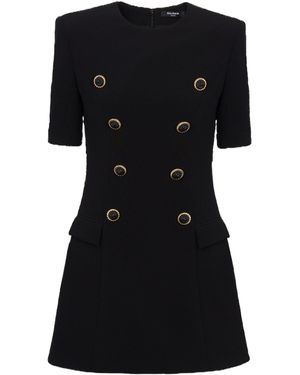 Balmain Crepe Button -Detail Mini Dress - Black