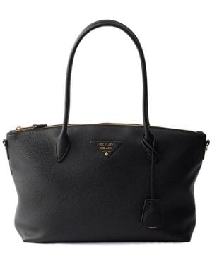 Prada Large Leather Tote Bag - Black