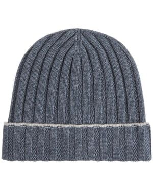 Brunello Cucinelli Ribbed Cashmere Beanie Hat - Blue