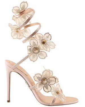 Rene Caovilla René Caovilla Peach Flower Embellished Sandals - Metallic