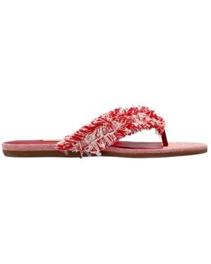 Jimmy Choo Bay Frayed Flecked Flat Sandals - Red