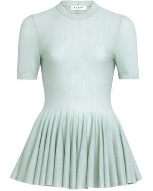 Alaïa Virgin Wool Peplum Top - Blue