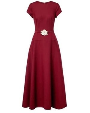 Oscar de la Renta Floral Wool Blend Crepe Maxi Dress - Red