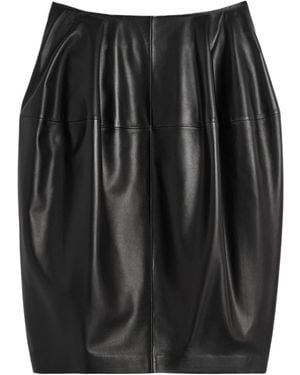 TOTEME Pleated Leather Midi Skirt - Black