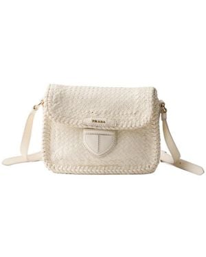 Prada Woven Leather Mini Shoulder Bag - White