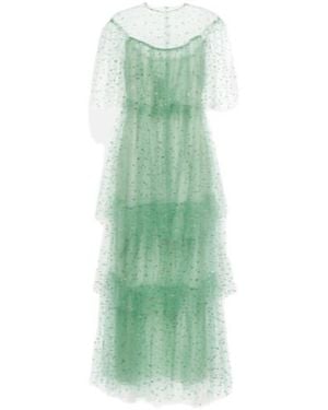 Monique Lhuillier Embellished Tulle Midi Dress - Green