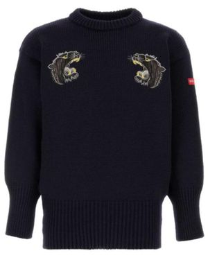 Junya Watanabe Embroidered Motif Knit Jumper - Blue