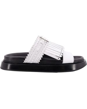 McQueen T-Bar Fringed Slides - White