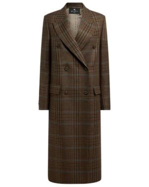 Etro Double-Breasted Wool Coat With Prince Of Wales Motif - Brown