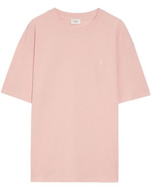 Saint Laurent Logo-Embroidered Piqué Cotton-Blend T-Shirt - Pink