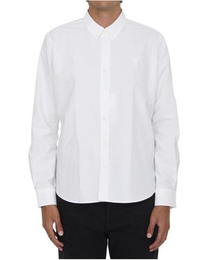 Ami Paris Logo Embroidered Long Sleeved Shirt - White