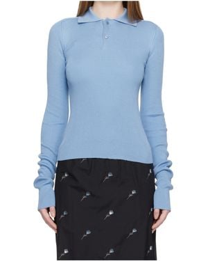 Rier Long-Sleeved Knit Polo Shirt - Blue
