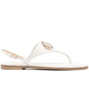 Twinset Logo-Plaque Thong-Strap Leather Sandals - White