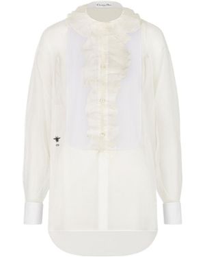 Dior Transparent Blouse With Plastron And Removable Ruched Collar - White