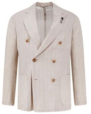 Lardini Textured Double-Breasted Blazer - White