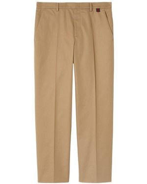 Gucci Cotton Twill Trousers With Web Detail - Natural